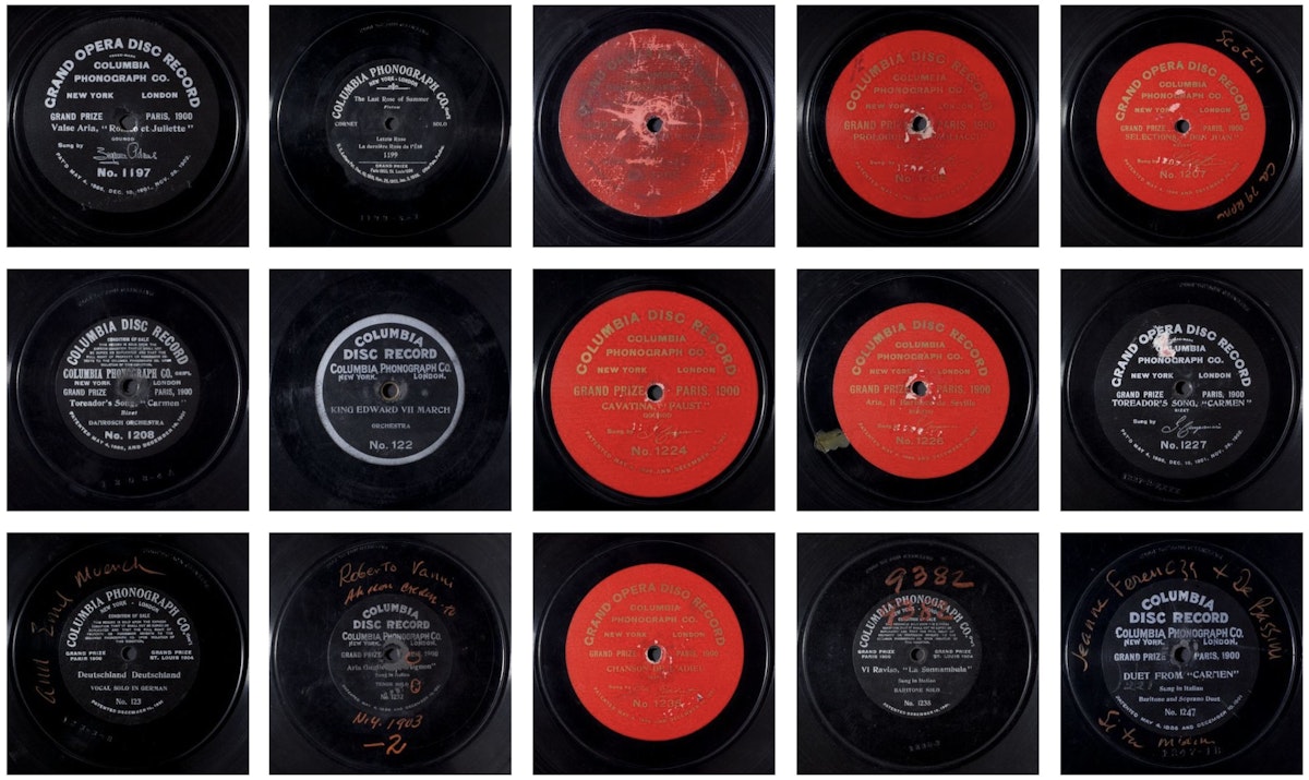 A grid of photos of record labels from Columbia Phonograph Co.
