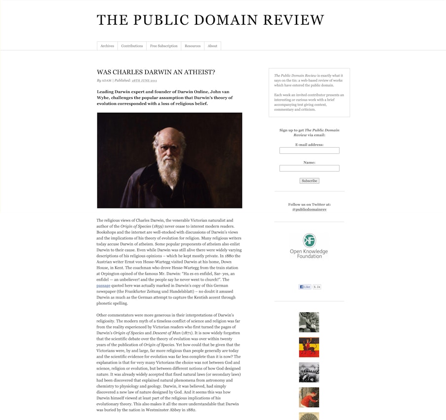 public domain review homepage in 2011
