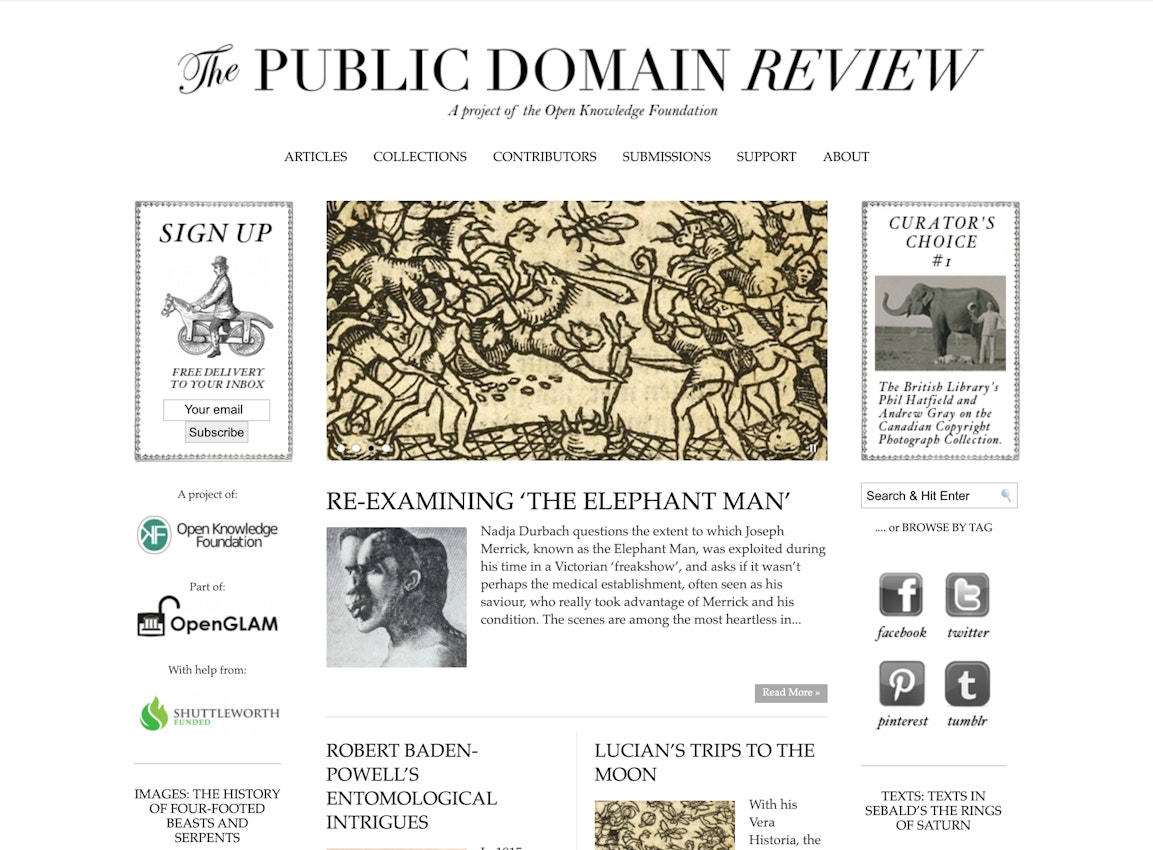 public domain review homepage in 2013