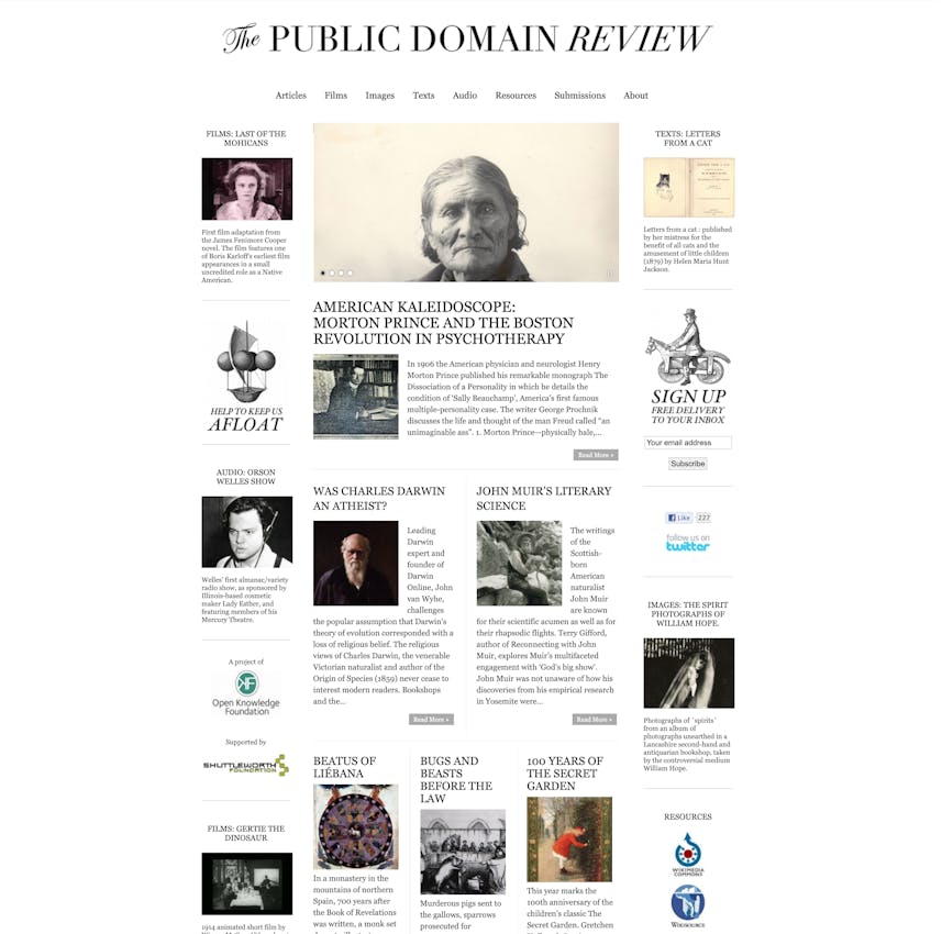 public domain review homepage in 2011