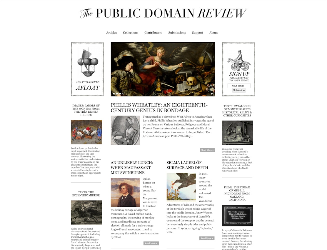 public domain review homepage in 2012