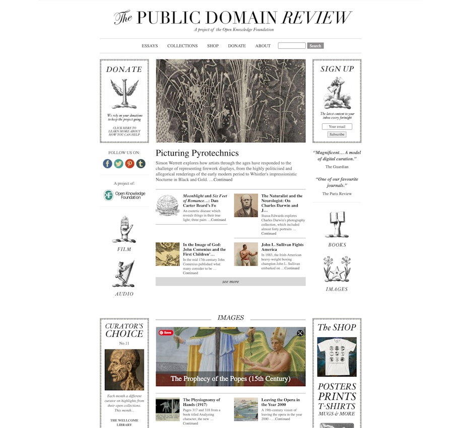public domain review homepage in 2014