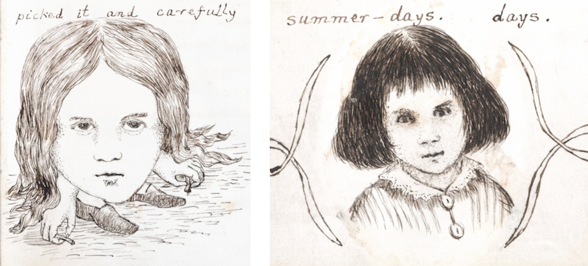 comparison of lewis carroll drawing in book and portrait of Alice at the end