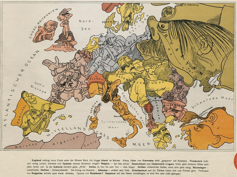 Cartoon Map of Europe in 1914 – The Public Domain Review