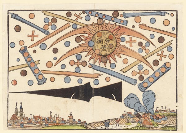 16th-century broadside showing strange sky phenomena