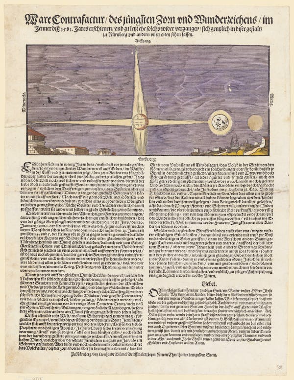 16th-century broadside showing strange sky phenomena