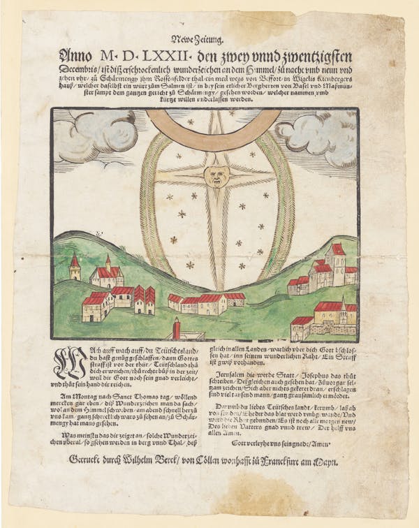 16th-century broadside showing strange sky phenomena