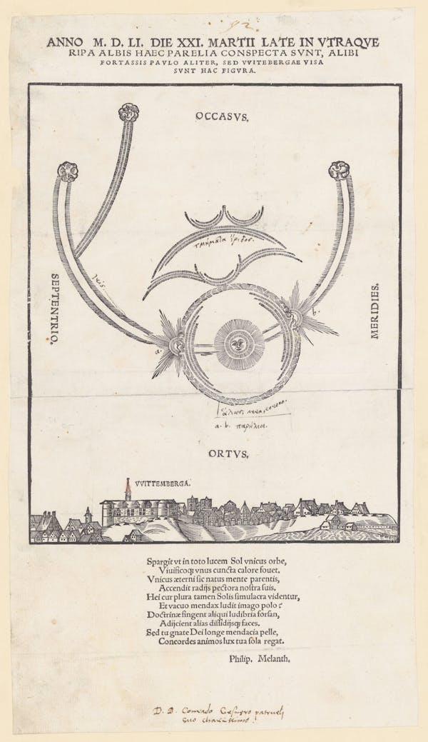 16th-century broadside showing strange sky phenomena