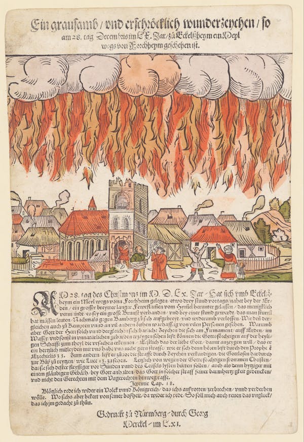 16th-century broadside showing strange sky phenomena