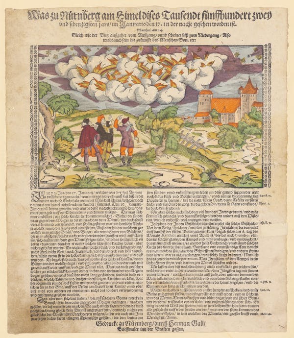 16th-century broadside showing strange sky phenomena