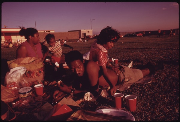 Chicago families socialize in the sun at the 12th Street beach on Lake  Michigan, Illinois, August, 1973. Image courtesy John White/US National  Archives Stock Photo - Alamy