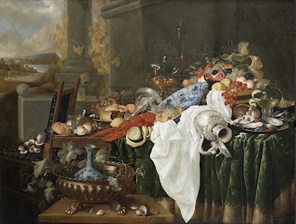 Still life painting overflowing with excess