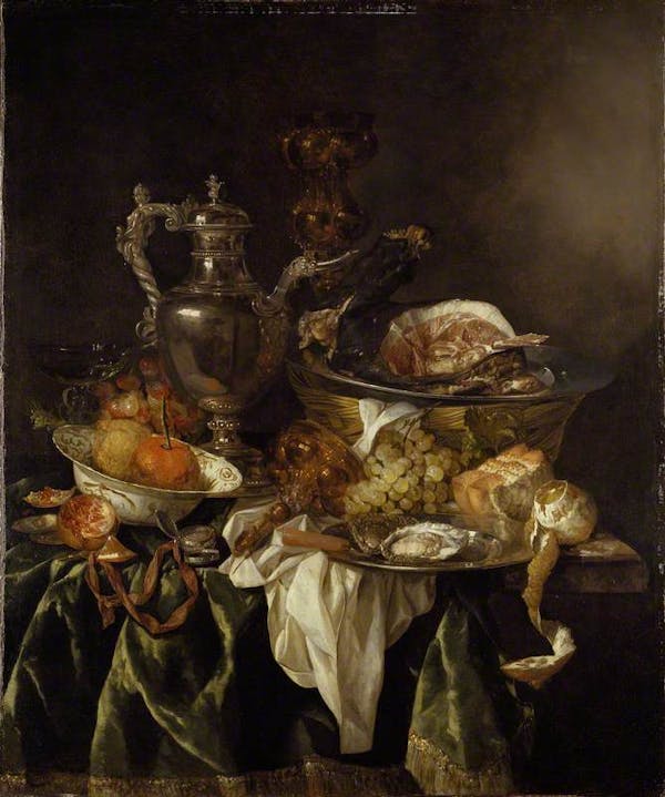 Still life painting overflowing with excess