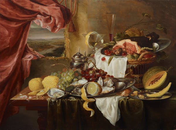 Still life painting overflowing with excess