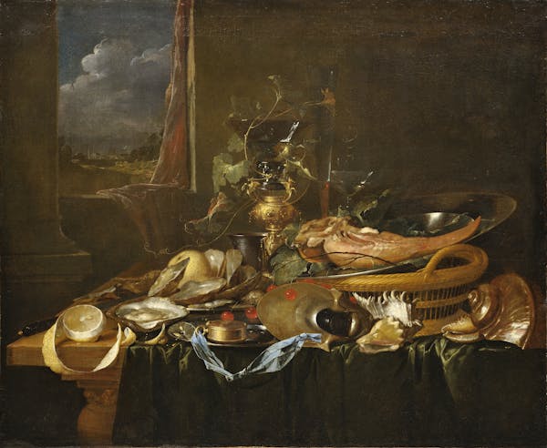 Still life painting overflowing with excess