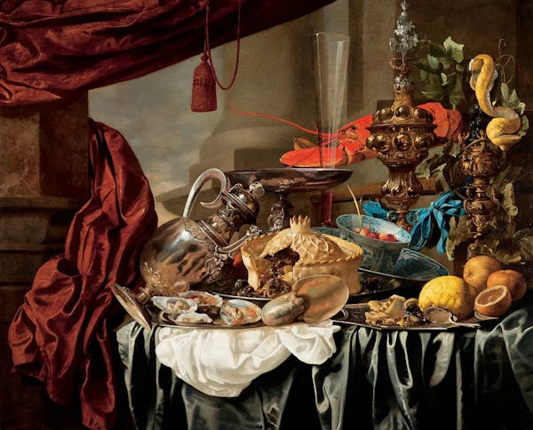 Still life painting overflowing with excess