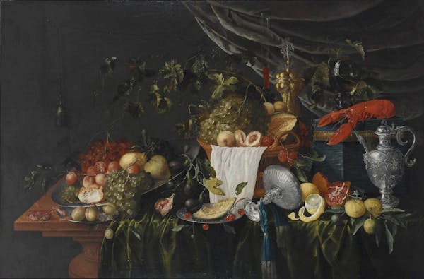 Still life painting overflowing with excess