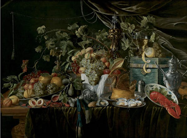 Still life painting overflowing with excess