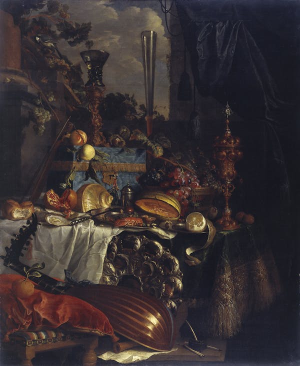 Still life painting overflowing with excess