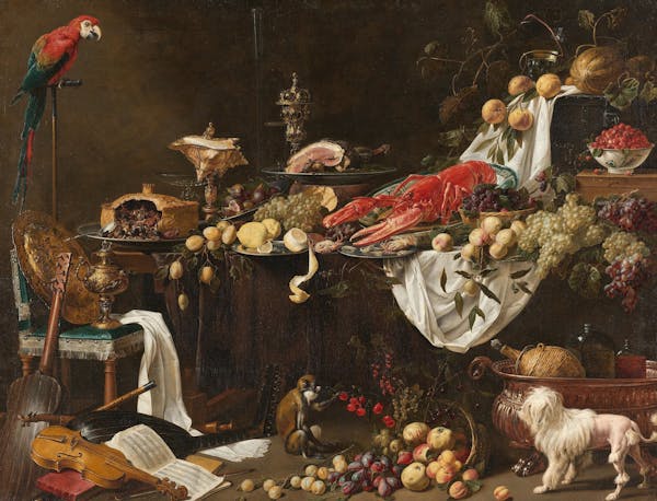 Still life painting overflowing with excess