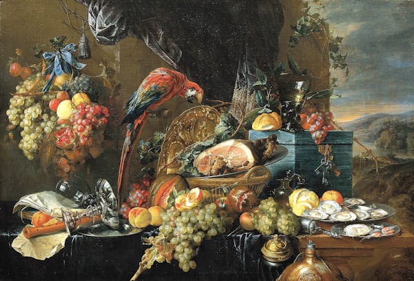 Still life painting overflowing with excess