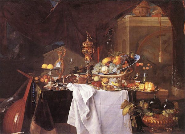 Still life painting overflowing with excess