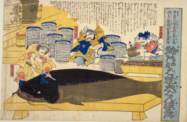 Japanese woodblock print of catfish