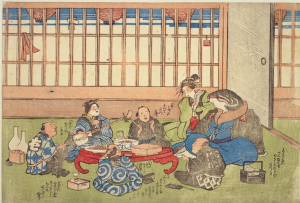 Japanese woodblock print of catfish