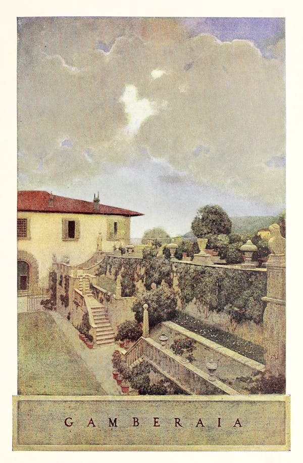 Maxfield Parrish illustration of Italian villa