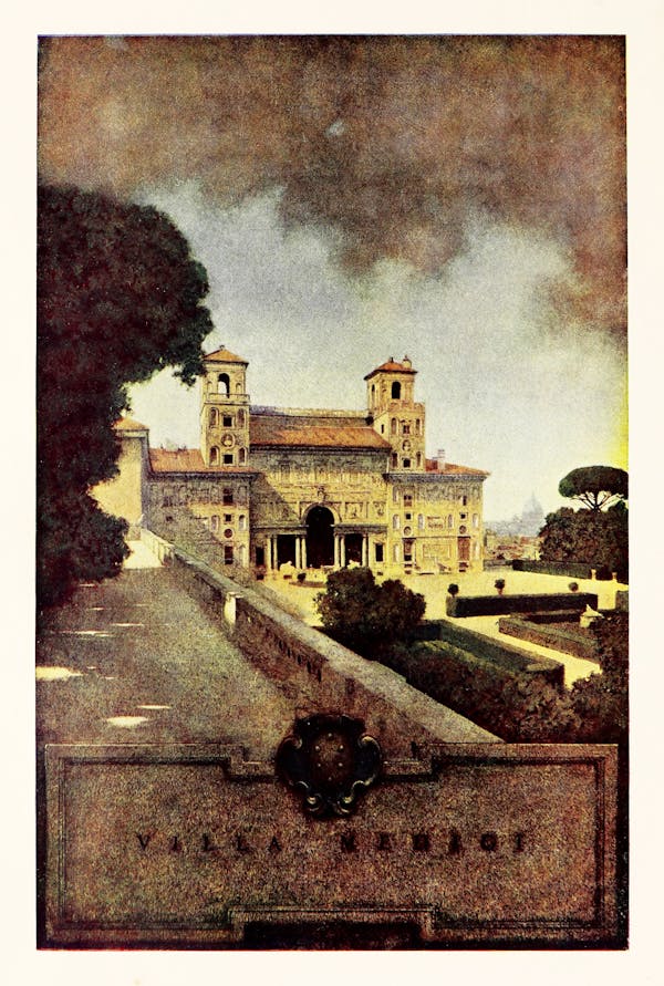 Maxfield Parrish illustration of Italian villa