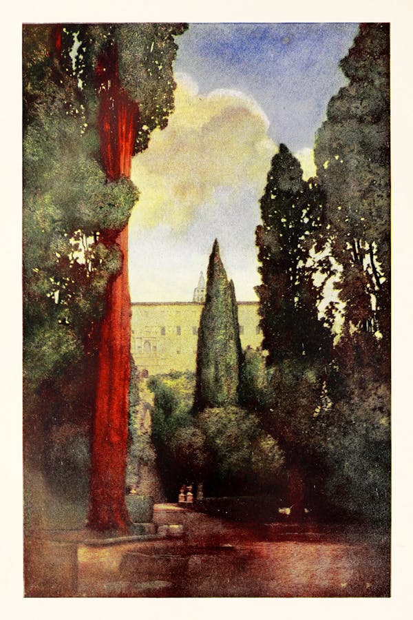 Maxfield Parrish illustration of Italian villa