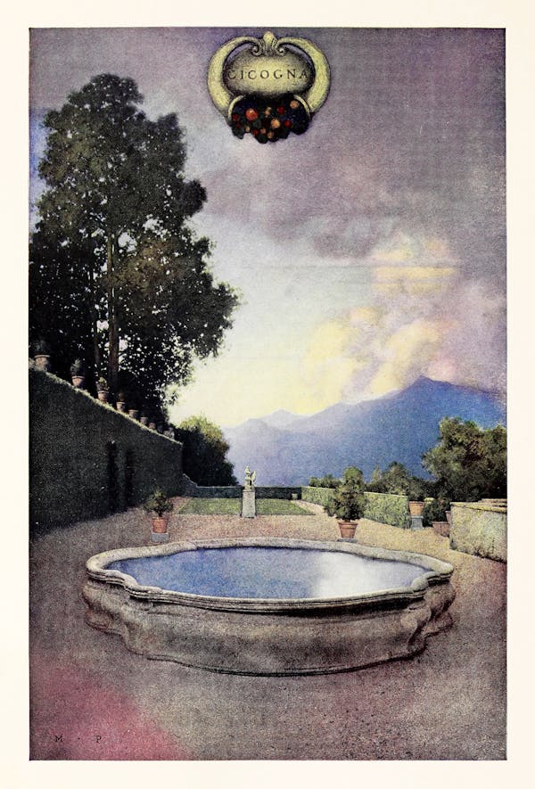 Maxfield Parrish illustration of Italian villa