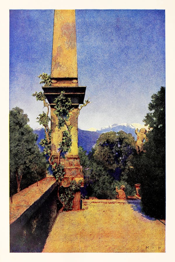 Maxfield Parrish illustration of Italian villa