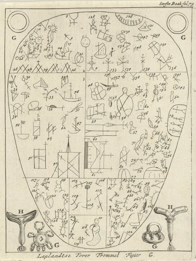 Etching of a drum face with symbols