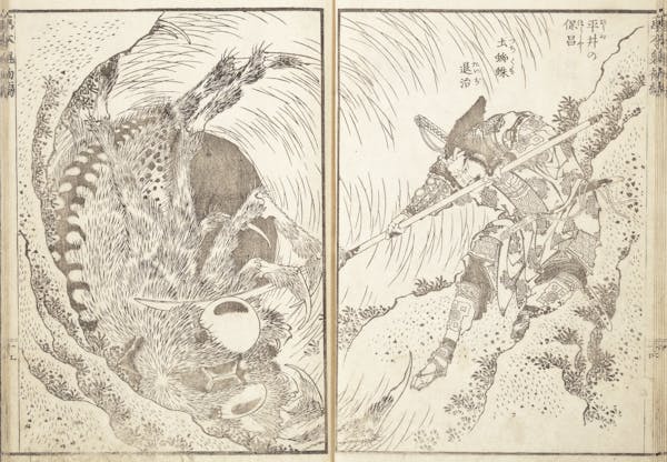 Illustration by Hokusai of warriors