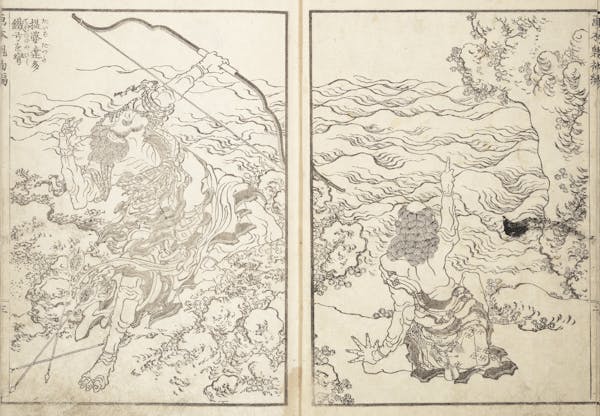 Illustration by Hokusai of warriors