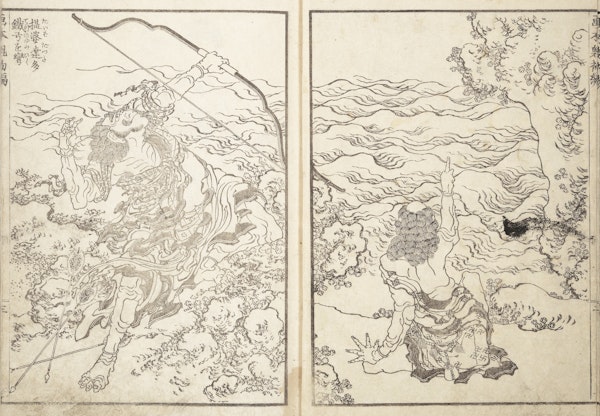 Illustration by Hokusai of warriors