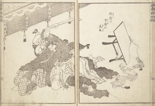 Illustration by Hokusai of warriors