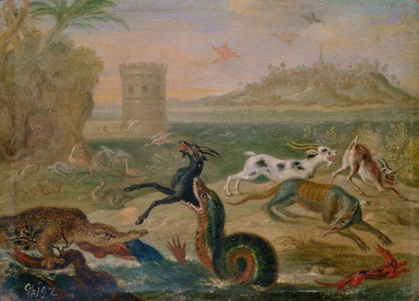 Painting of animals in landscape by Van Kessel