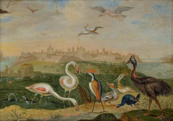 Painting of animals in landscape by Van Kessel