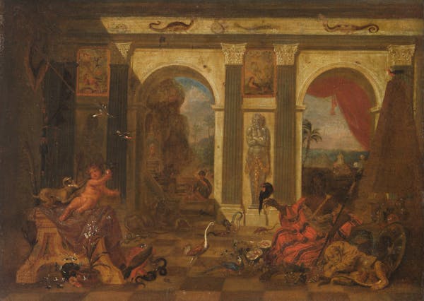 Painting of animals in landscape by Van Kessel