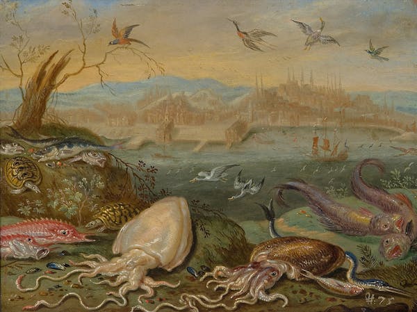 Painting of animals in landscape by Van Kessel