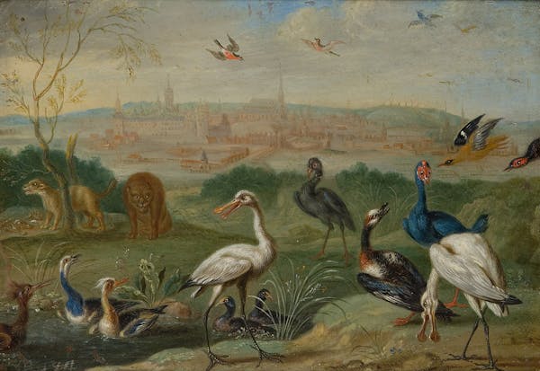 Painting of animals in landscape by Van Kessel