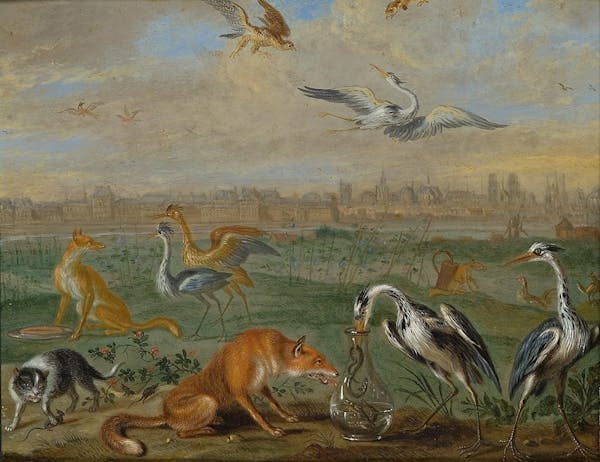 Painting of animals in landscape by Van Kessel