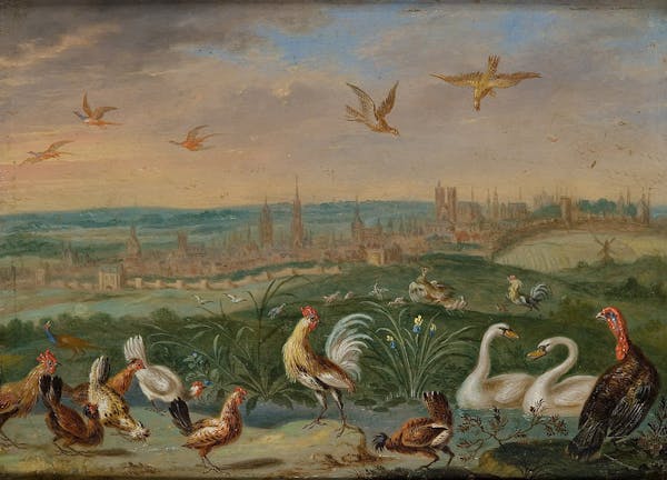 Painting of animals in landscape by Van Kessel