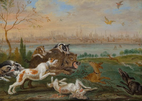 Painting of animals in landscape by Van Kessel