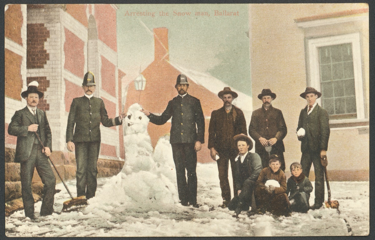 photograph of snowman