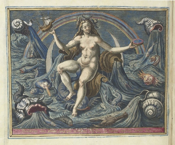 Allegory of water, personified by Venus, part of an album by Adriaen Collaert, after Maerten de Vos, ca. 1580