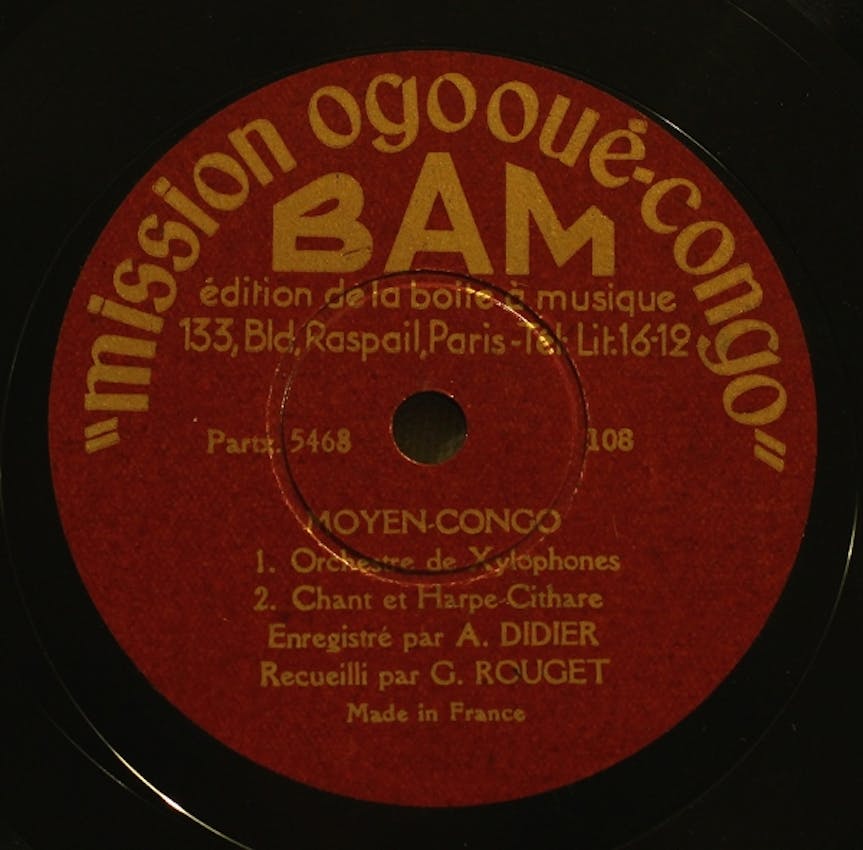 Center label from audio recording for Mission Ogooué-Congo