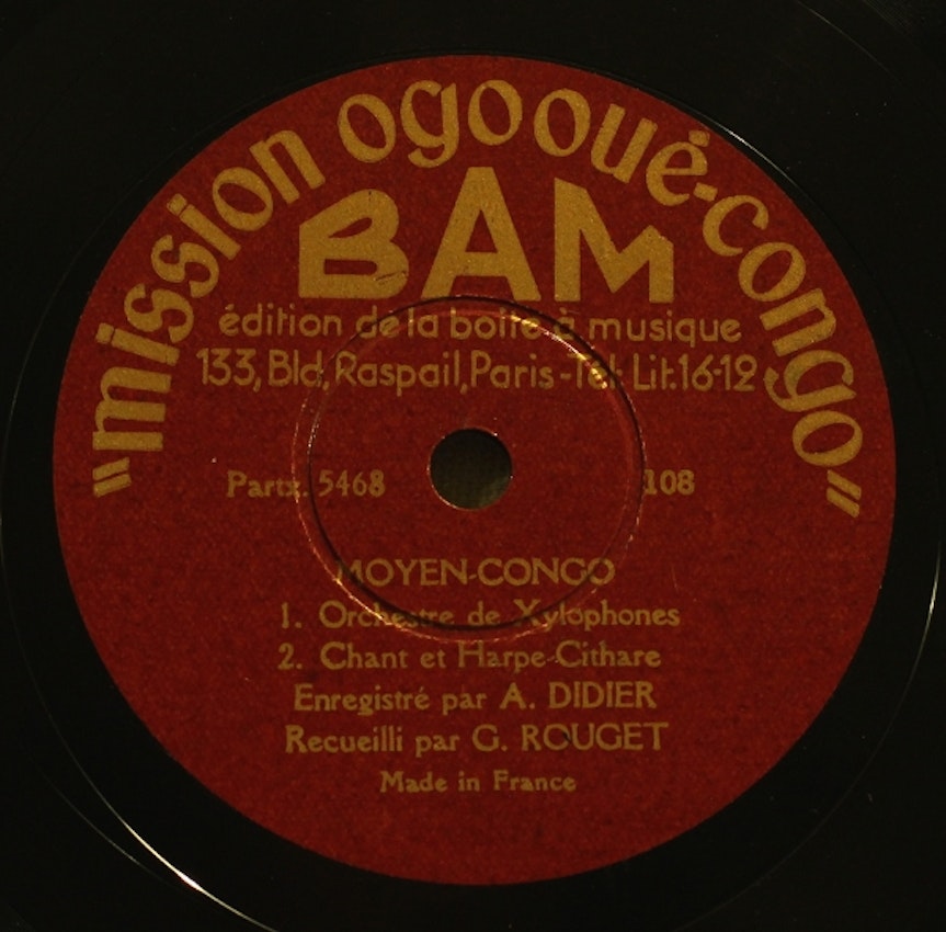 Center label from audio recording for Mission Ogooué-Congo